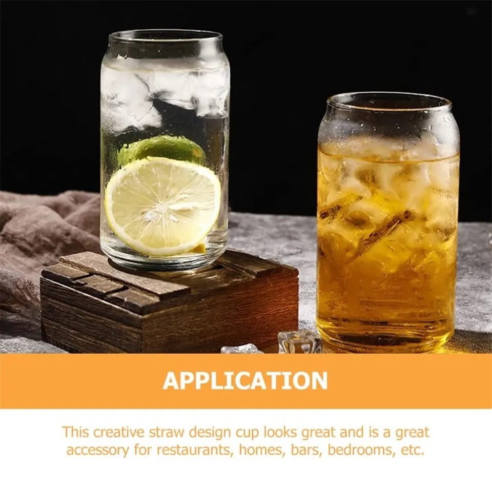 Round Glass Cup with Glass Straw & Wooden Lid